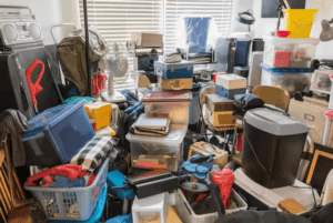 Cluttered room filled with assorted items and boxes