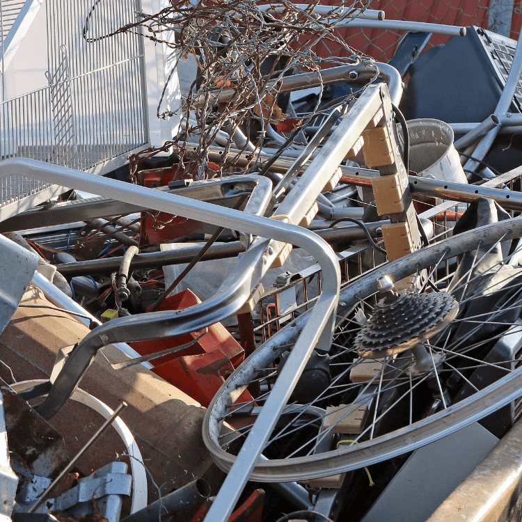 Pile of assorted metal scrap and discarded items